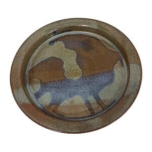 LLAMA Drip Glaze Pottery Blue Brown Splash Abstract 8.5” Plate Art Studio Decor